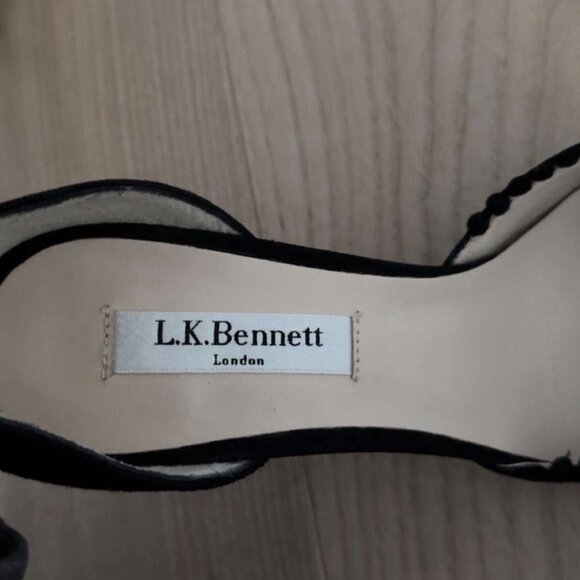 L.K. Bennett Black Suede Pump Pom Pom Trim Ankle Strap - Picture 5 of 7